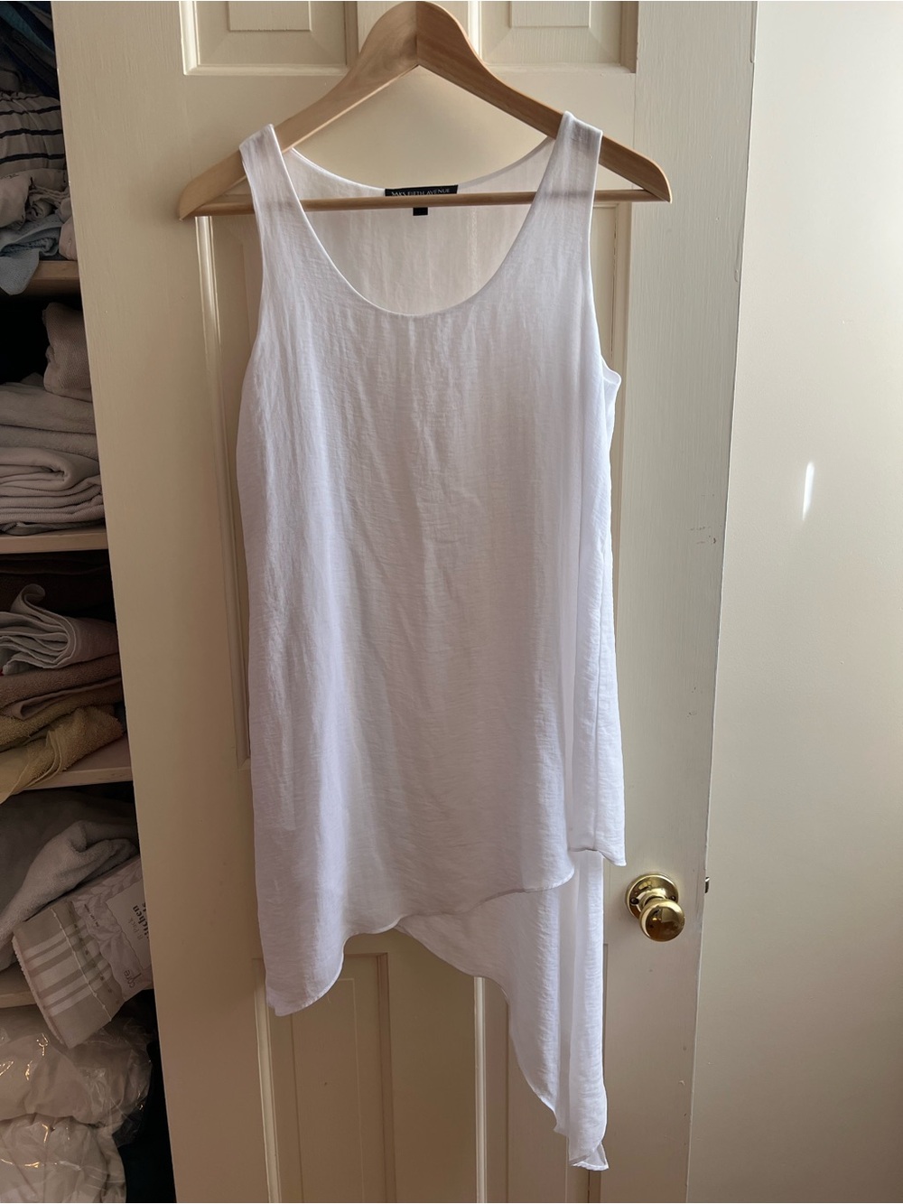 Saks Fifth Avenue White Sleeveless Asymmetrical Swim Coverup Sheer